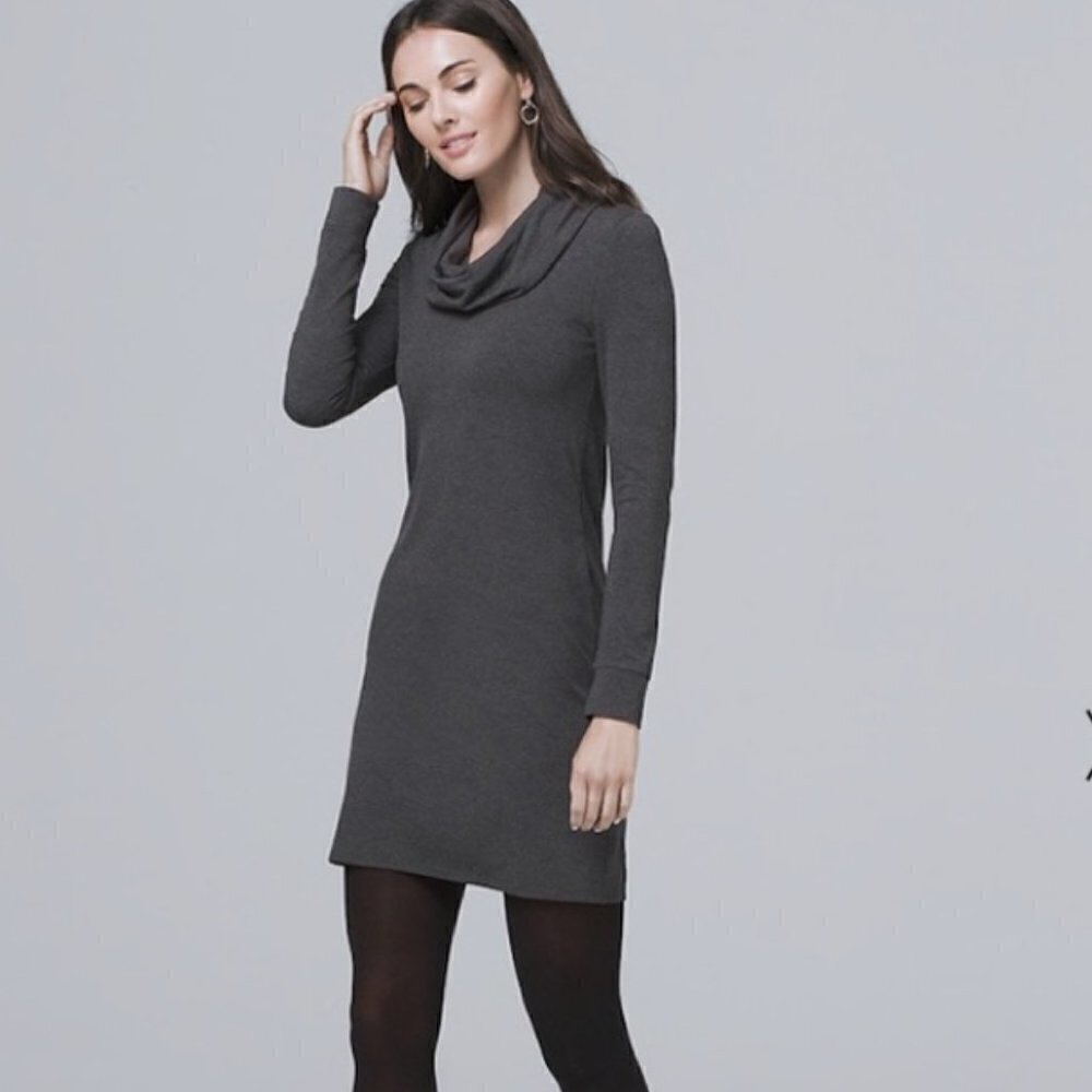 NWT WHBM Long Sleeve Cowl Neck Knit Shift Dress Size XS